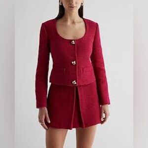 EXPRESS Tweed Scoop Neck Novelty Button Jacket and skort.